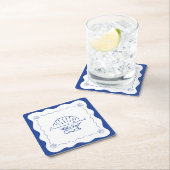 Wavy Coastal Moderne Minimalistische Marine Blauwe Kartonnen Onderzetters (Insitu)