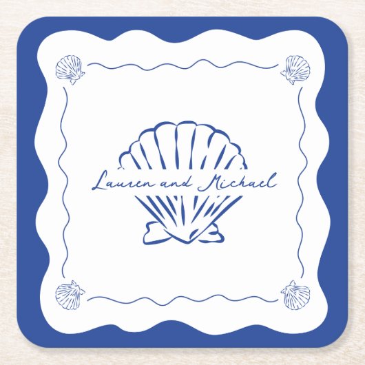 Wavy Coastal Moderne Minimalistische Marine Blauwe Kartonnen Onderzetters (Voorkant)
