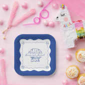 Wavy Coastal Moderne Minimalistische Marine Blauwe Papieren Bordje (Feest)