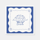 Wavy Coastal Moderne Minimalistische Marine Blauwe Servet (Voorkant)