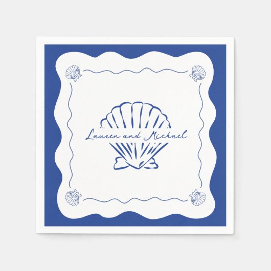 Wavy Coastal Moderne Minimalistische Marine Blauwe Servet (Voorkant)