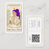 Wavy Cosmic Paarse Hair Nail Tech Social Media QR Visitekaartje (Voorkant / Achterkant)
