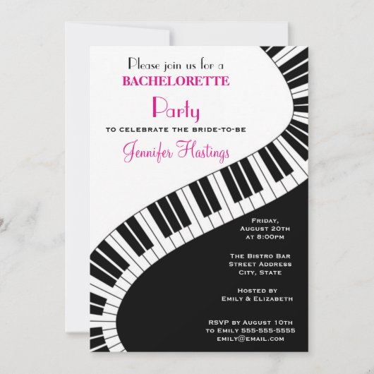 Wavy Curved Piano Keys Bachelorette Party Kaart (Voorkant)