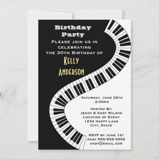 Wavy Curved Piano Keys Birthday Kaart (Voorkant)