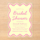 Wavy Curvy Bold Roze en Geel Vrijgezellenfeest Acryl Uitnodigingen (Voorkant)