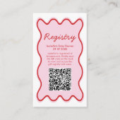 Wavy Curvy Pink Red Baby shower Registry QR-code Informatiekaartje (Voorkant)