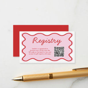 Wavy Curvy Pink Red Baby shower Registry QR-code Informatiekaartje