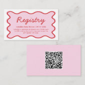 Wavy Curvy Pink Red Baby shower Registry QR-code Informatiekaartje (Voorkant / Achterkant)
