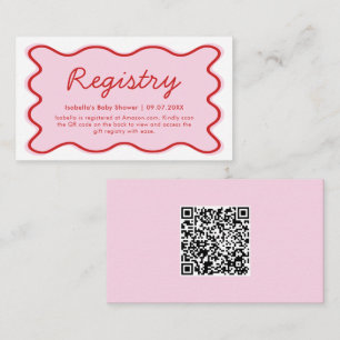 Wavy Curvy Pink Red Baby shower Registry QR-code Informatiekaartje