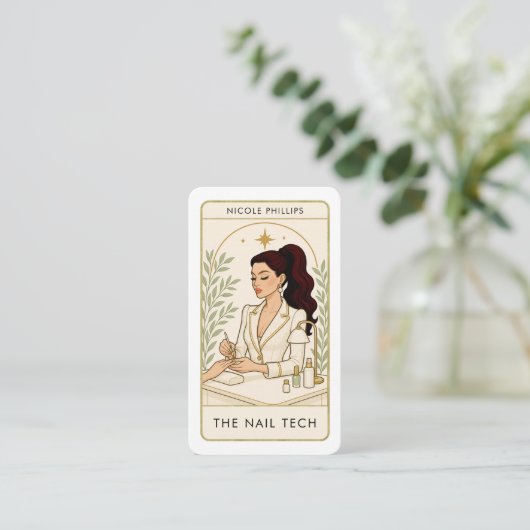 Wavy Dark Brunette Hair Nail Tech Social Media QR Visitekaartje (Staand voorkant)