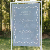 Wavy Dusty Blue Wedding Welkom Acryl Bord