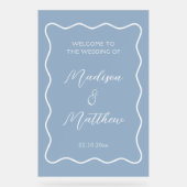 Wavy Dusty Blue Wedding Welkom Acryl Bord (Voorkant)
