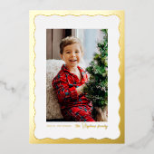 Wavy edge lijst eenvoudige gouden kerstfoto folie feestdagenkaart (Voorkant)