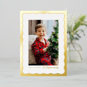 Wavy edge lijst eenvoudige gouden kerstfoto folie feestdagenkaart (Staand Voorkant)