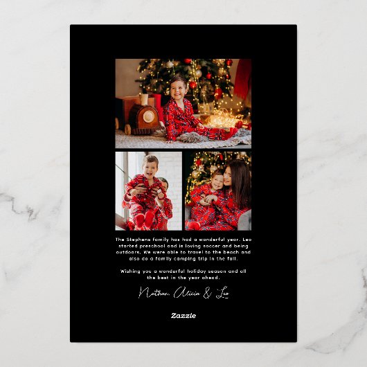 Wavy edge lijst eenvoudige gouden kerstfoto folie feestdagenkaart (Achterkant)