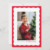 Wavy edge lijst eenvoudige rode kerstfoto feestdagenkaart (Voorkant)