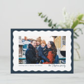Wavy edge lijst leuke marine kerstfoto feestdagenkaart (Staand voorkant)