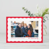 Wavy edge lijst schattige rode kerstfoto feestdagenkaart (Staand voorkant)
