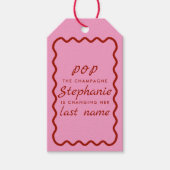 Wavy Edge Pink en Red Pop de Champagne Cadeaulabel (Voorkant)