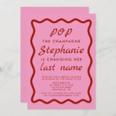 Wavy Edge Roze en Rode Pop de Champagne Bridal Kaart (Voorkant / Achterkant)