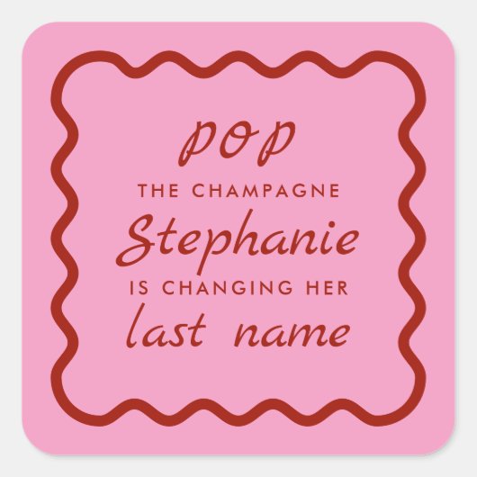 Wavy Edge Roze en Rode Pop de Champagne Bridal Vierkante Sticker (Voorkant)