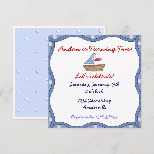 Wavy Edge Sailboat Invitation Kaart (Voorkant / Achterkant)