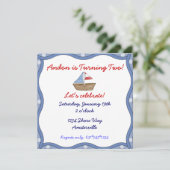 Wavy Edge Sailboat Invitation Kaart (Staand voorkant)