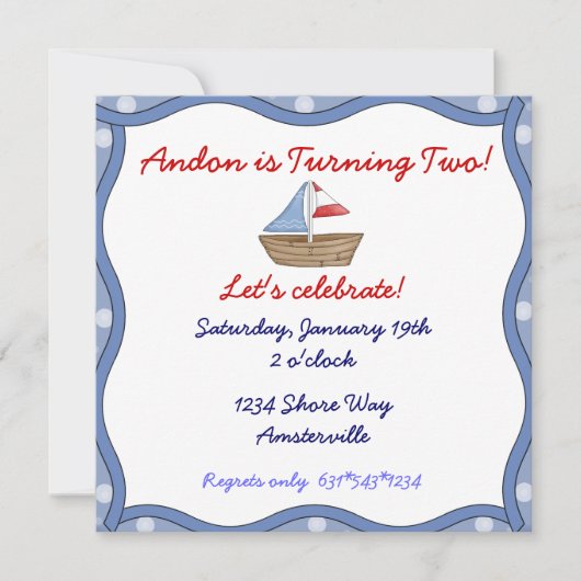 Wavy Edge Sailboat Invitation Kaart (Voorkant)