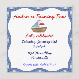 Wavy Edge Sailboat Invitation Kaart