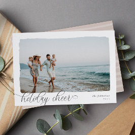 Wavy | Eenvoudige horizontale Vakantieknopfotokaar Feestdagenkaart