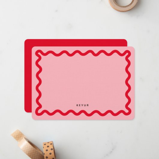 Wavy Eenvoudige Stationery Note Kaart Notitiekaartje (Voorkant / Achterkant in situ)