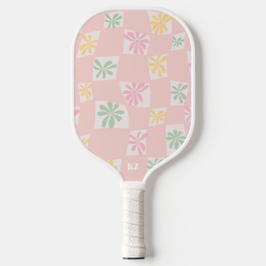 Wavy Floral Check Pickleball Paddle (Voorkant)
