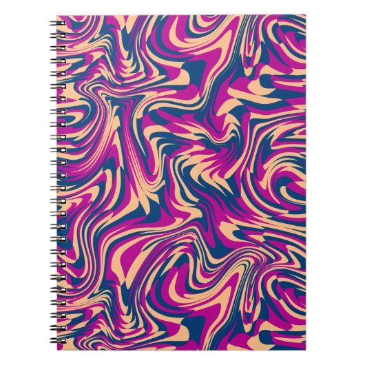 Wavy Fluid Swirl Magenta Blue Beige Notitieboek (Voorkant)