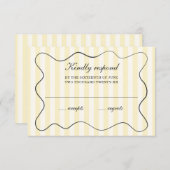 Wavy Frame Soft Yellow Striped Wedding  RSVP Kaartje (Voorkant / Achterkant)