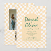 Wavy geruit patroon met foto bruiloft kaart (Voorkant / Achterkant)