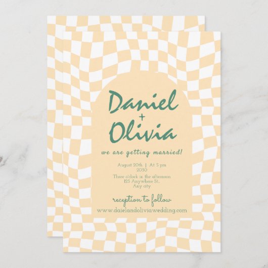 Wavy geruit patroon met QR-bruiloft Kaart (Voorkant / Achterkant)