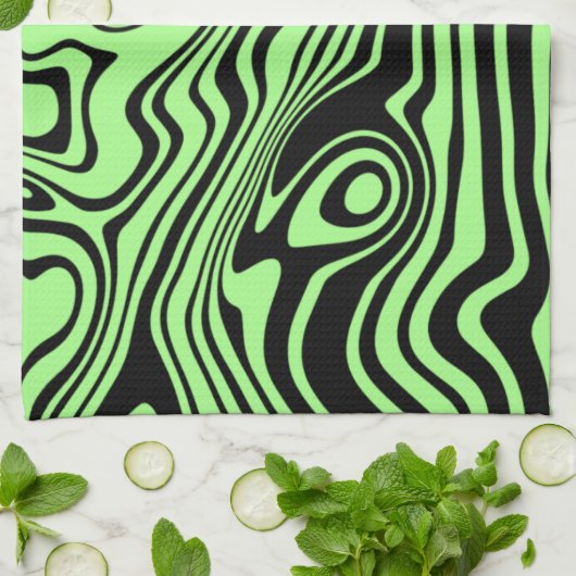 Wavy gestreepte zwarte en groene keukenhanddoek (Gevouwen)