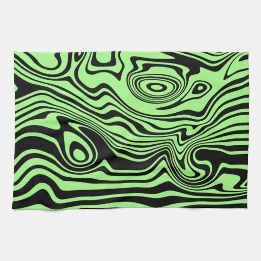 Wavy gestreepte zwarte en groene keukenhanddoek (Horizontaal)