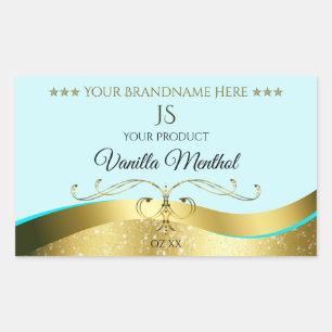 Wavy Glamour Gold Decor Licht Blauwgroen Monogram Rechthoekige Sticker