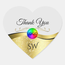 Wavy Gold Decor op lichtgrijs Dank u met Logo Hart Sticker