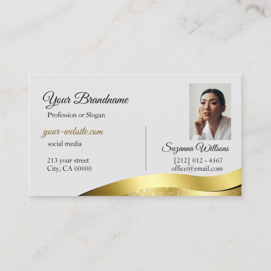 Wavy Gold Decor op lichtgrijs Logo Monogram Foto Visitekaartje (Achterkant)