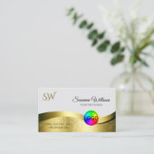 Wavy Gold Decor op lichtgrijs Logo Monogram Foto Visitekaartje (Staand voorkant)