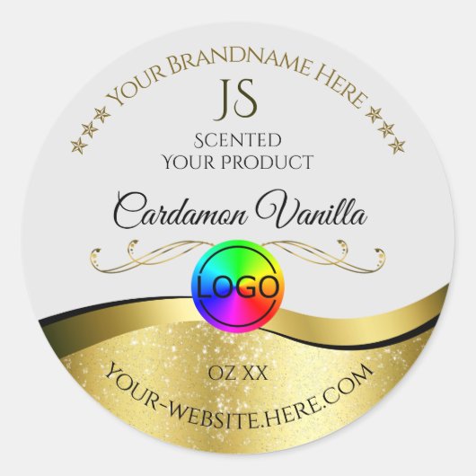 Wavy Gold Decor op lichtgrijs Logo-monogram Label (Voorkant)