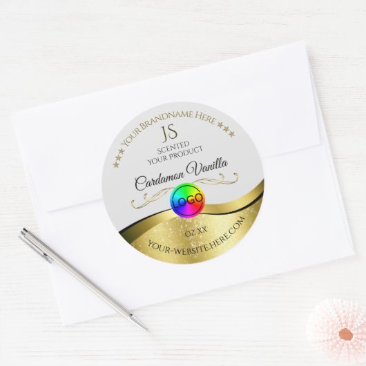 Wavy Gold Decor op lichtgrijs Logo-monogram Label (Envelop)