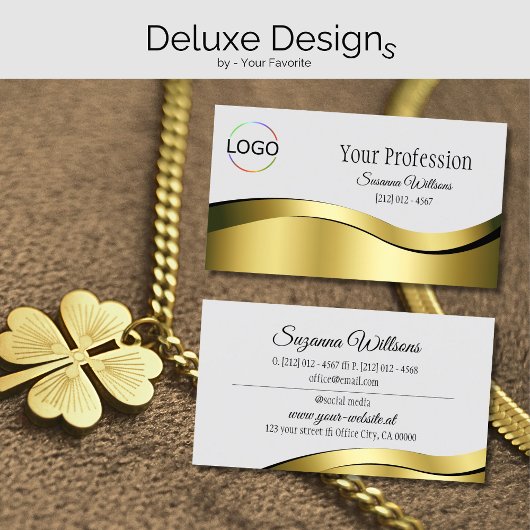 Wavy Gold Decor op lichtgrijs met Brand Logo Visitekaartje