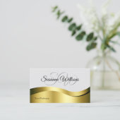 Wavy Gold Decor op lichtgrijs met Initialen Foto Visitekaartje (Staand voorkant)