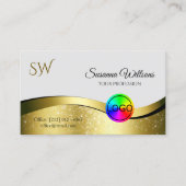 Wavy Gold Decor op lichtgrijs met Logo Monogram Visitekaartje (Voorkant)
