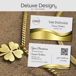 Wavy Gold Decor op lichtgrijs met Logo QR-code Visitekaartje