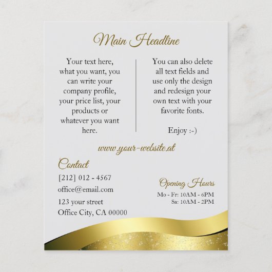 Wavy Gold Decor op lichtgrijze Logo Monogram Flyer (Achterkant)