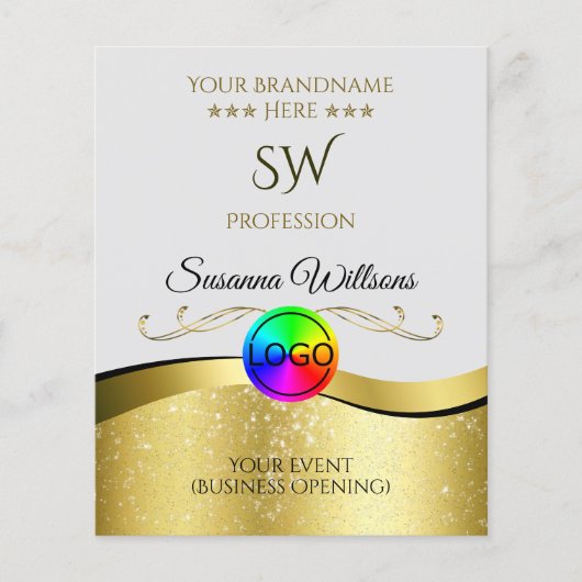 Wavy Gold Decor op lichtgrijze Logo Monogram Flyer (Voorkant)